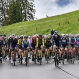 Le peloton du Tour de Suisse dames a bouclé la troisième des quatre étapes prévues. KEYSTONE/GIAN EHRENZELLER